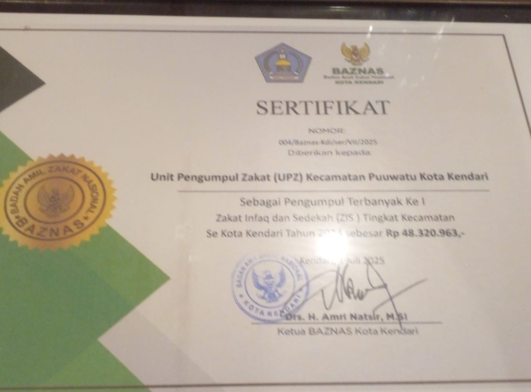 Sisihkan Gaji untuk Baznas, Kecamatan Puuwatu Raih Juara I Unit Pengumpul Zakat Terbanyak se-Kota Kendari 3 Screenshot 20250722 164356 WhatsApp